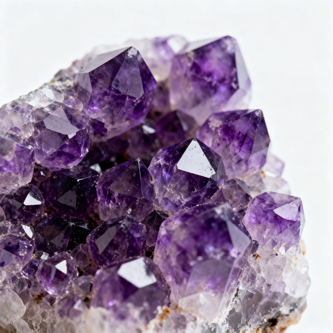 Natural amethyst crystal cluster showing deep violet color zoning