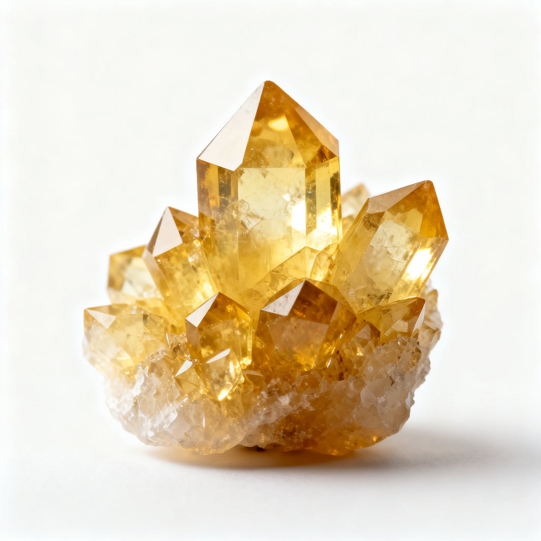 Natural pale citrine next to heat-treated orange citrine, a color comparison