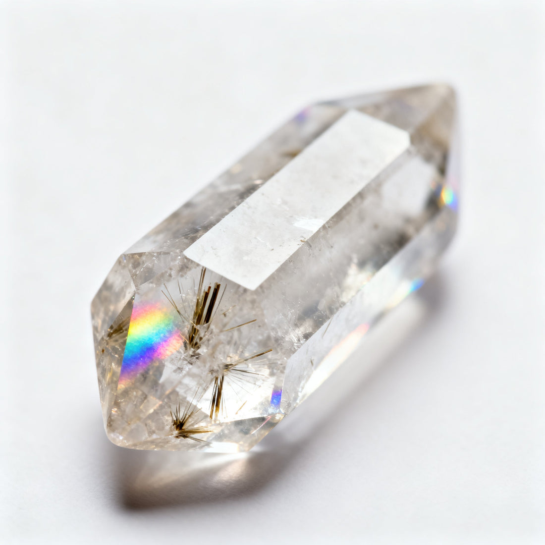 Clear quartz crystal point, the piezoelectric mineral that times watches and phones
