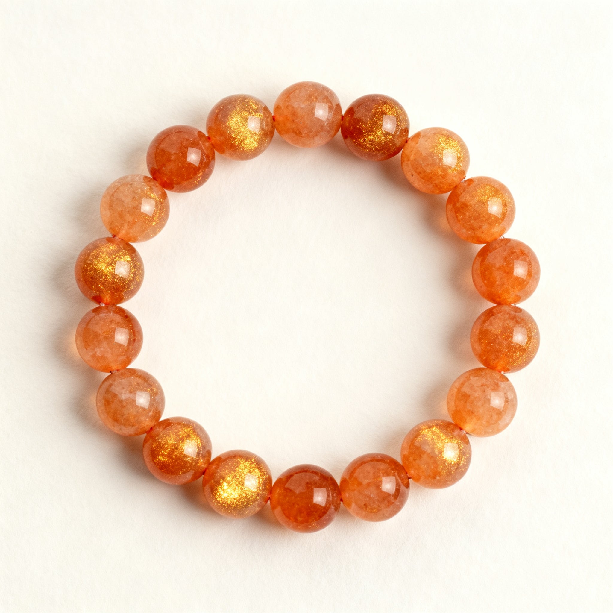 Sunstone crystal bracelet main product view - warm orange gold 8mm beads | Vincryst