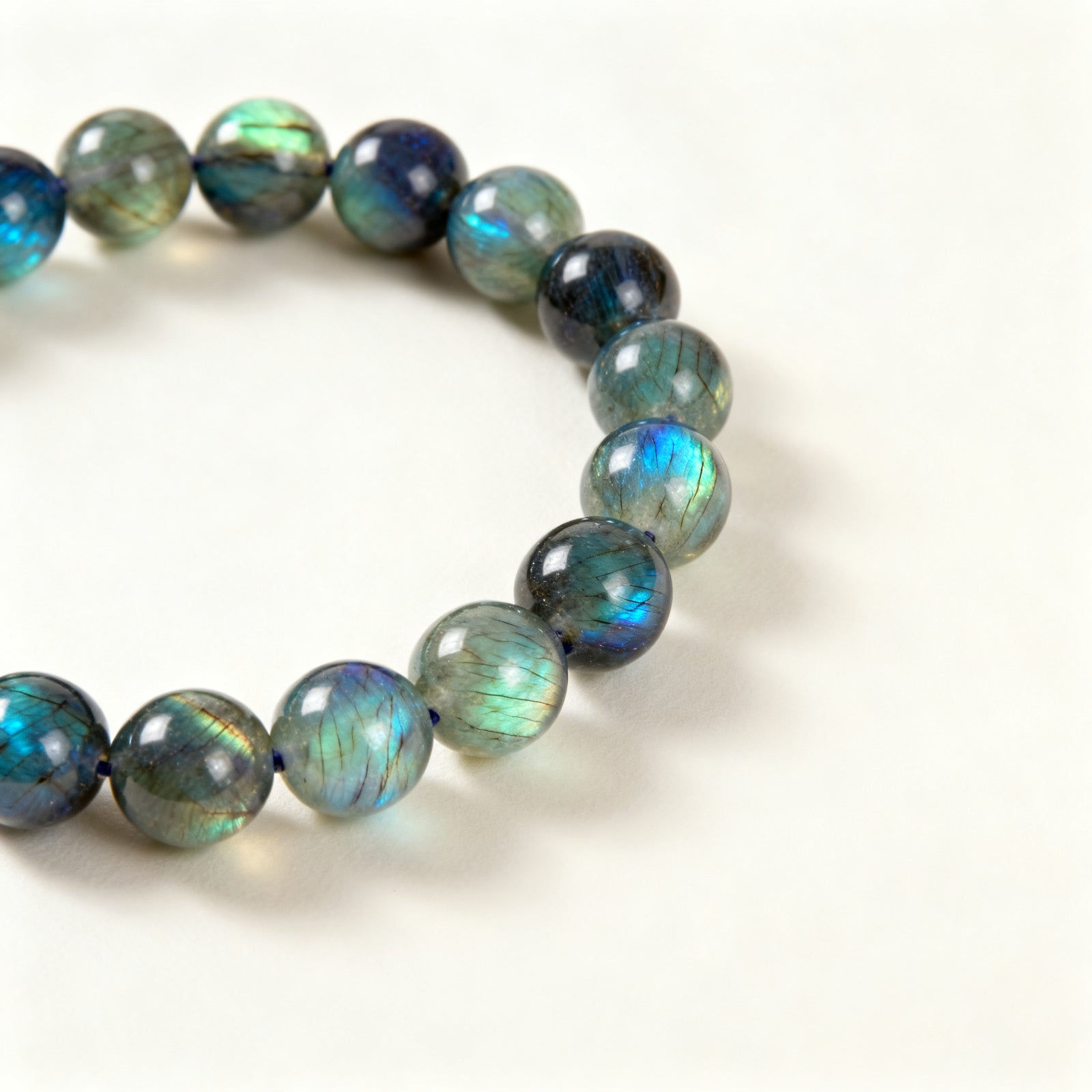 Labradorite crystal bracelet main product view - iridescent blue flash 8mm beads | Vincryst