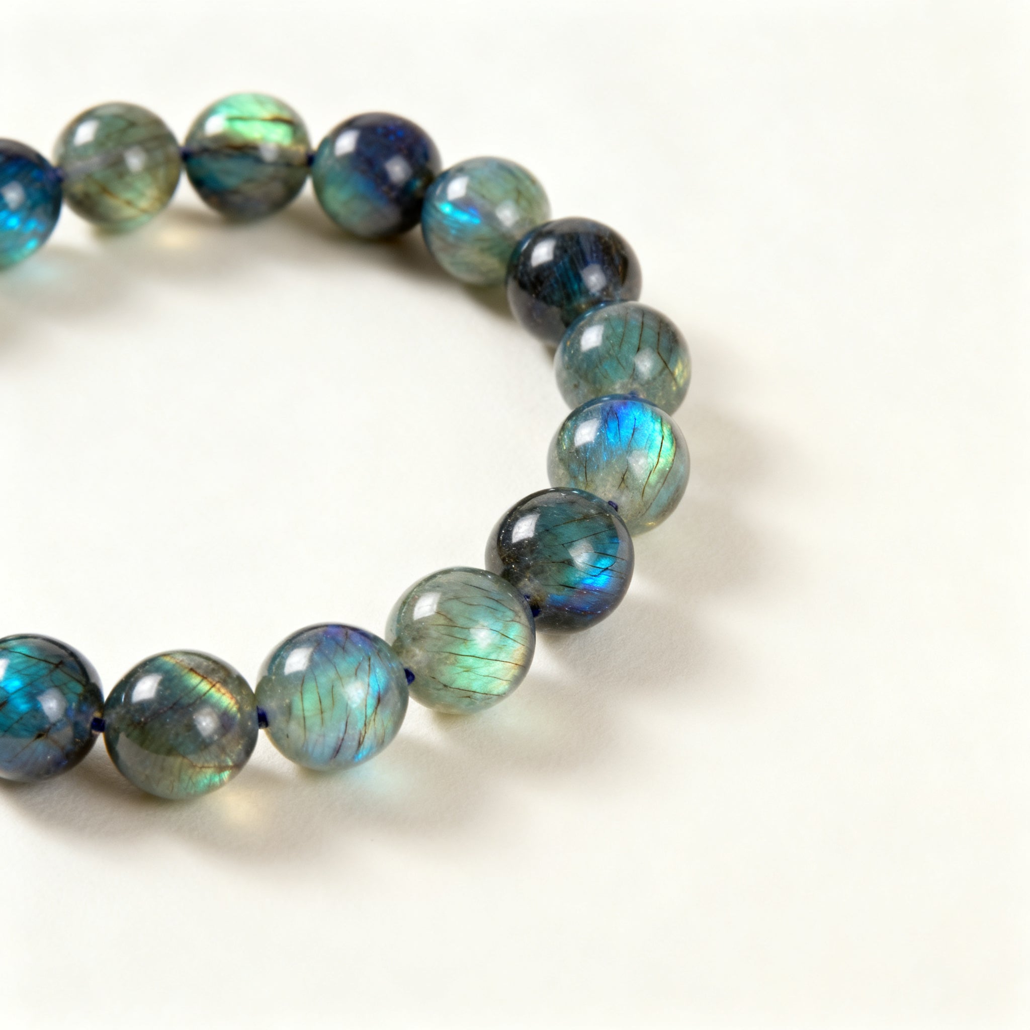 Labradorite crystal bracelet main product view - iridescent blue flash 8mm beads | Vincryst