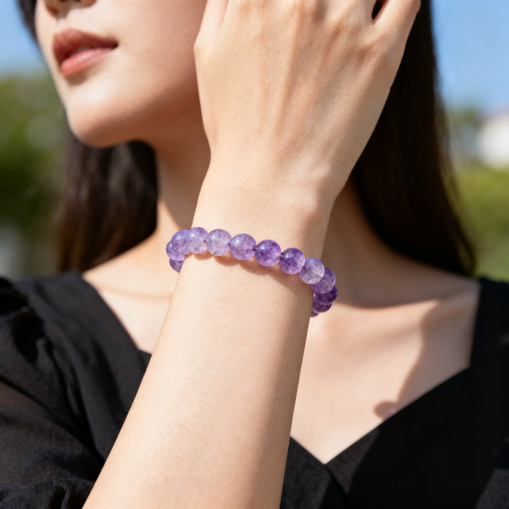 Lavender Amethyst Bracelet on Wrist - Lifestyle