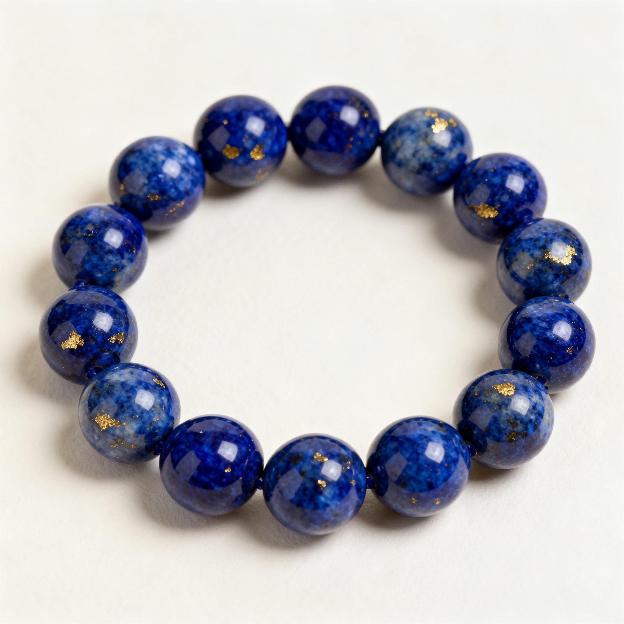 Lapis Lazuli crystal bracelet main product view - royal blue with pyrite 8mm beads | Vincryst