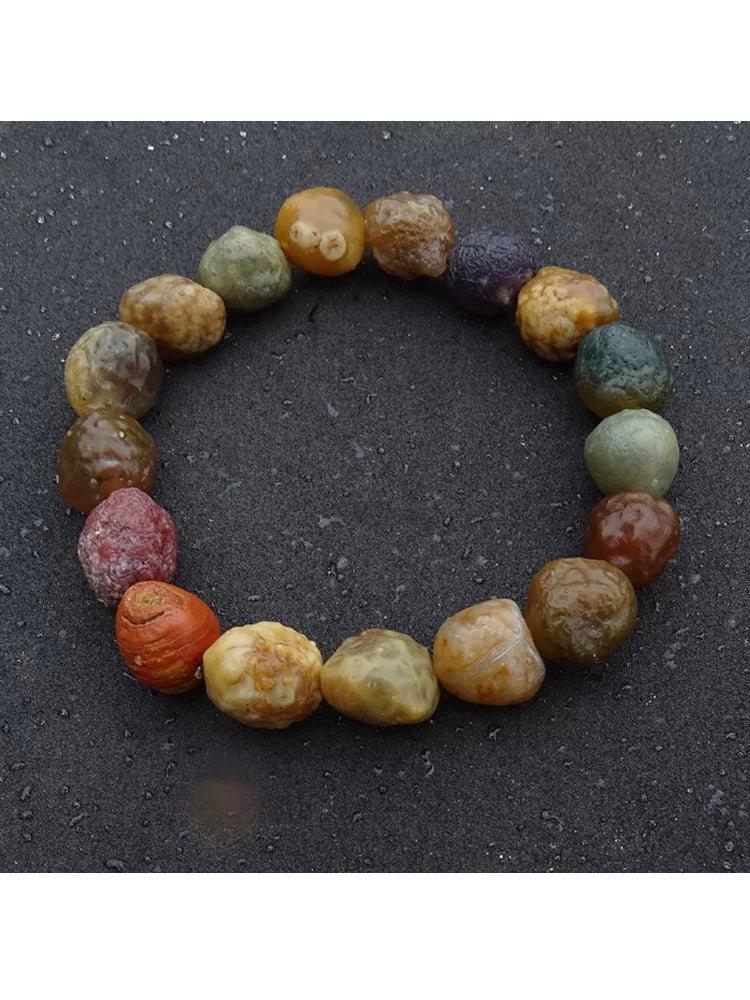 Natural Alxa vein agate raw stone handcrafted bracelet colorful seed agate beads