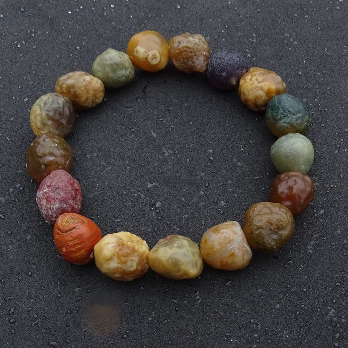 Natural Alxa vein agate raw stone handcrafted bracelet colorful seed agate beads