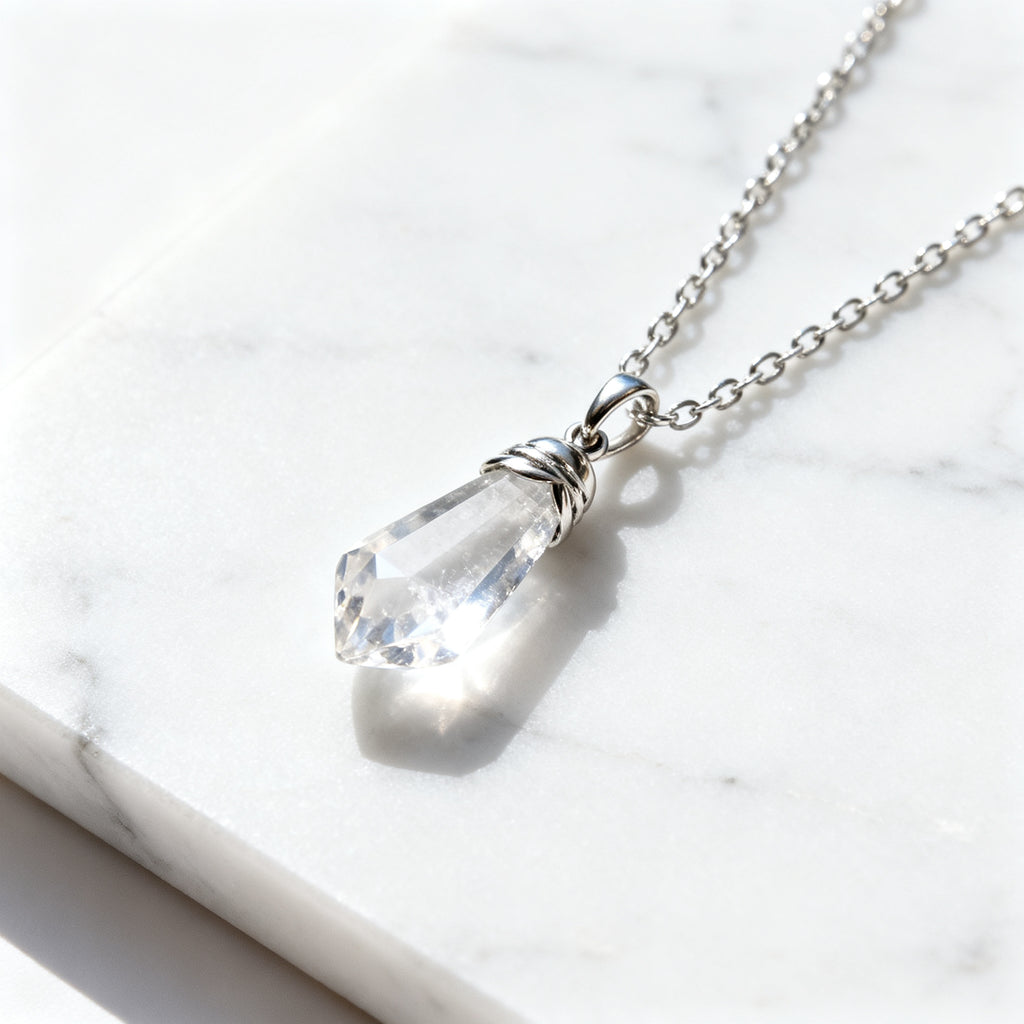 Clear Quartz Pendant Necklace — Sterling Silver
