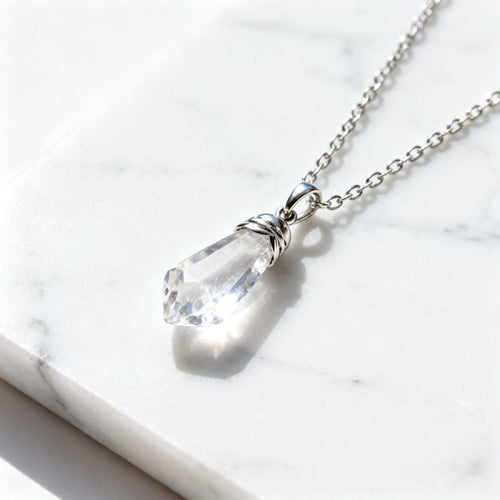 Clear Quartz Pendant Necklace — Sterling Silver