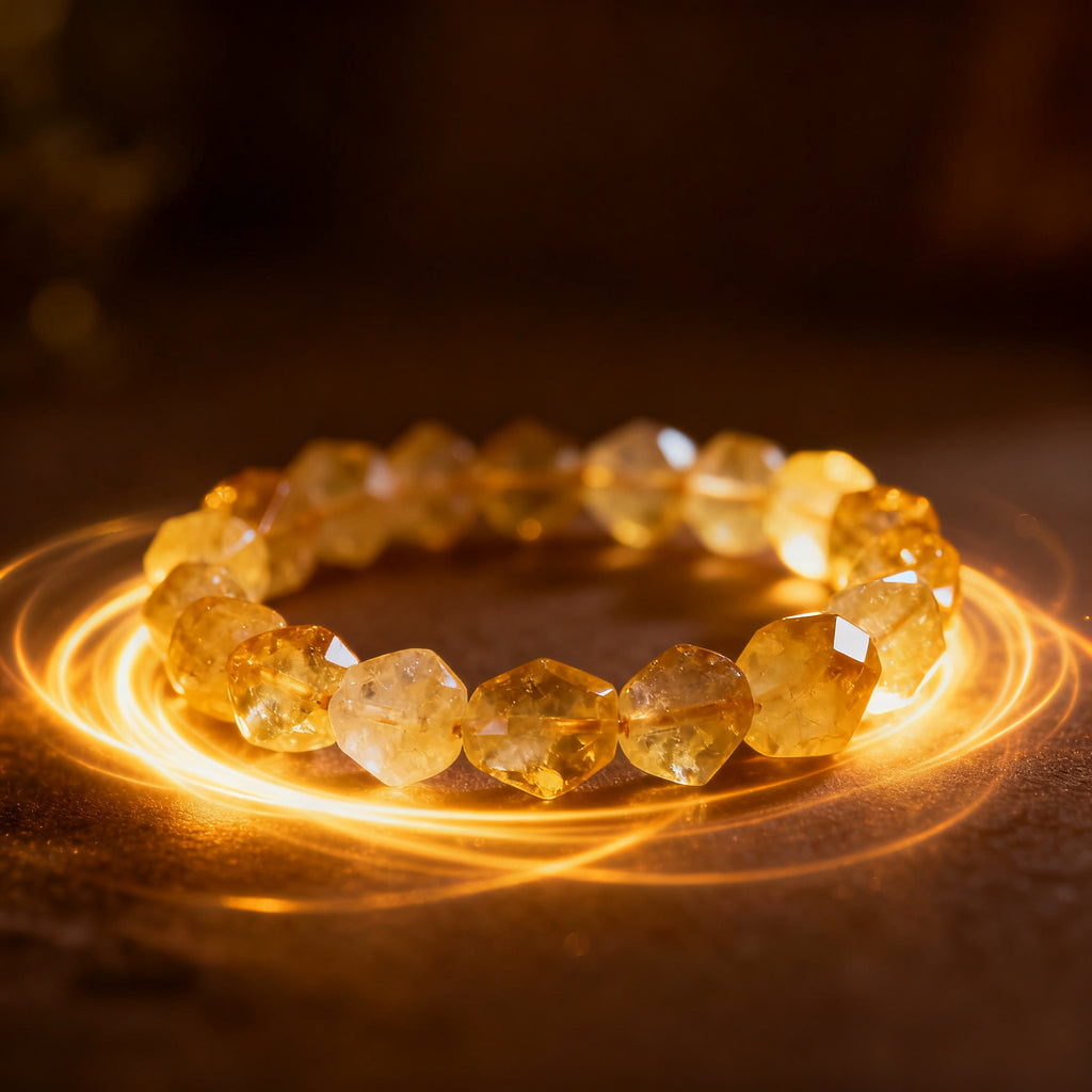 Citrine crystal bracelet radiating golden prosperity energy - manifestation concept
