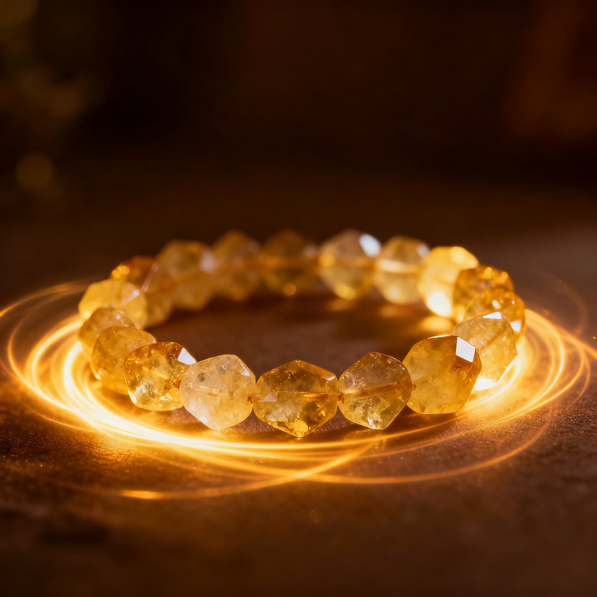 Citrine crystal bracelet radiating golden prosperity energy - manifestation concept