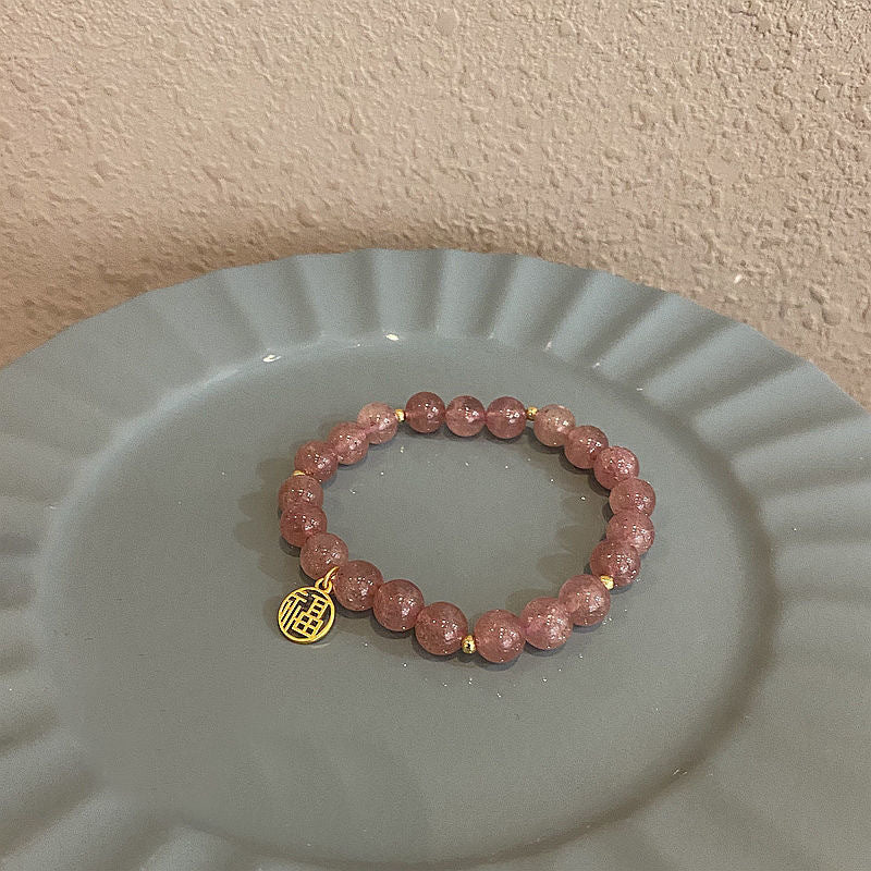 Pink Strawberry Quartz Blessing Bracelet — Love & Luck Charm