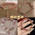 Sweet Strawberry Quartz Flower Bracelet — Romantic Blossom Charm