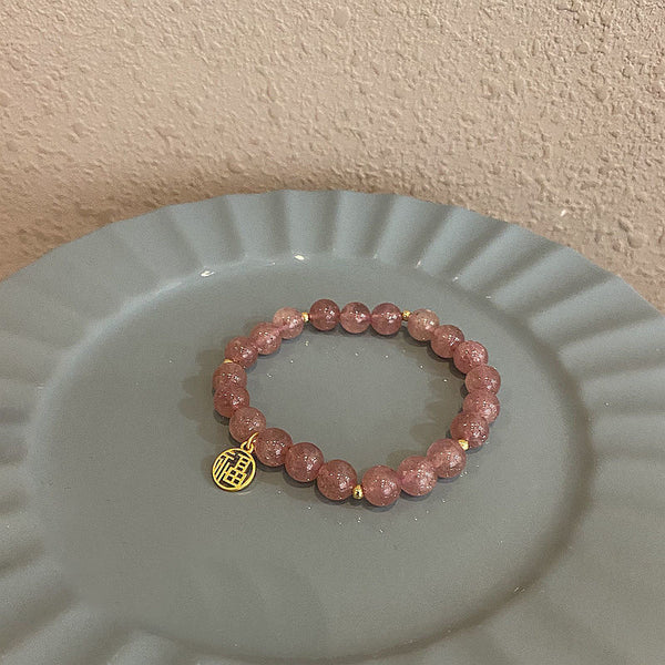 Pink Strawberry Quartz Blessing Bracelet — Love & Luck Charm