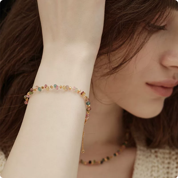 Rainbow tourmaline crystal bracelet - real product photo