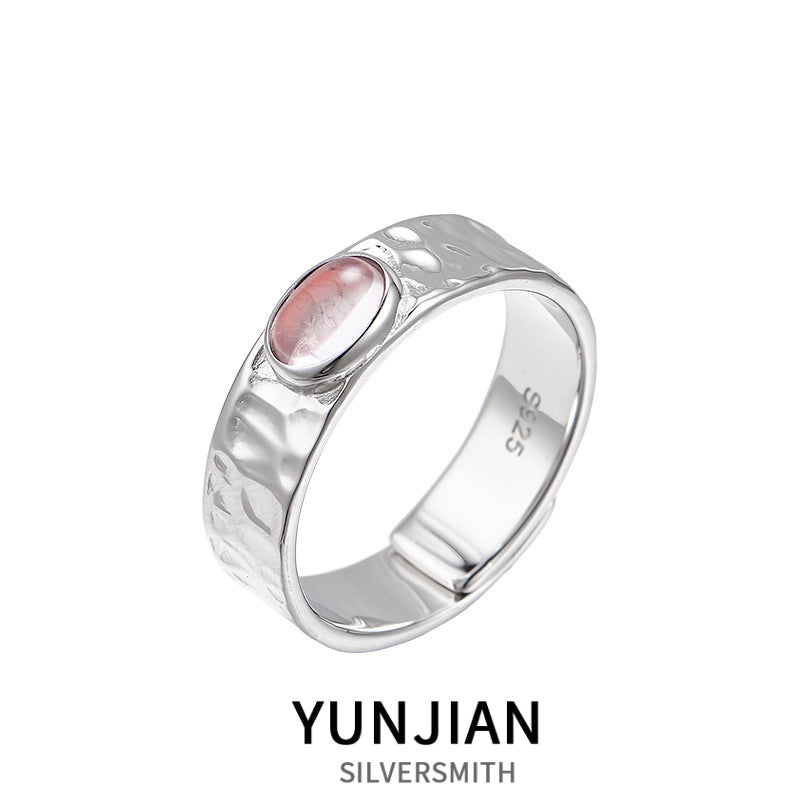 Anillo de cuarzo rosa de plata 925