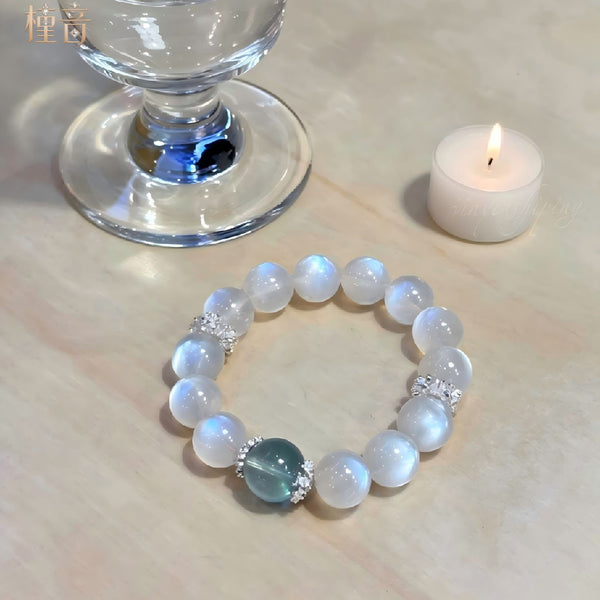 White Moonstone & Aquamarine Bracelet – Soft Glowing Crystal